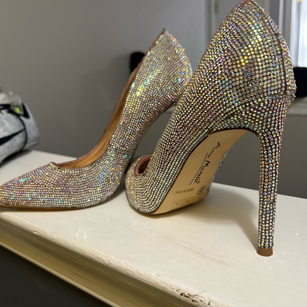 Anne Michelle Silver Crystal Heels